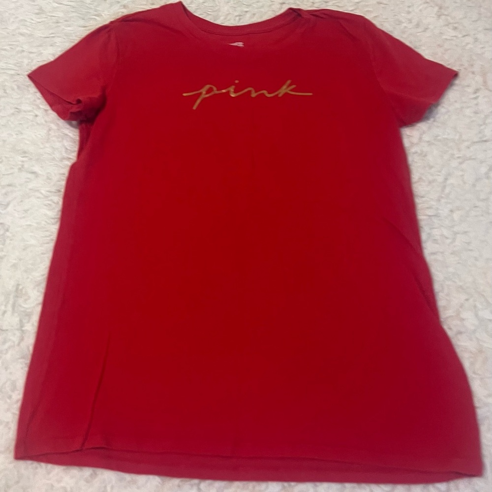 PINK Victoria's Secret Kids' Red Graphic Tee with Gold Script